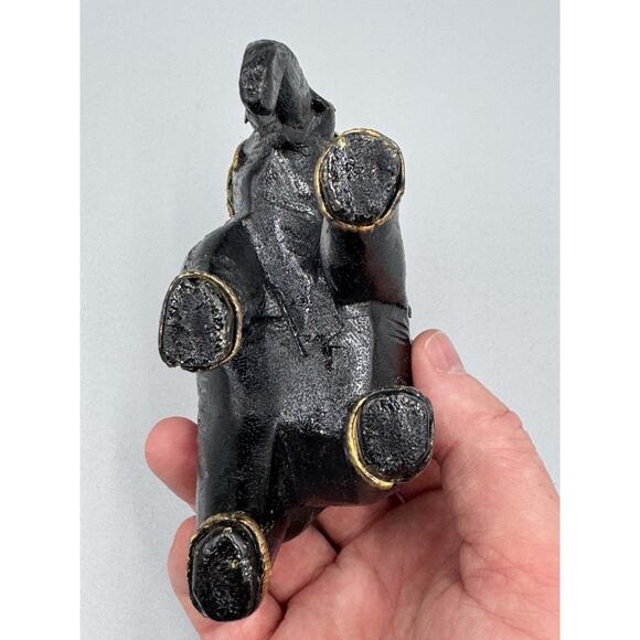 Vintage Black & Gold Colored Jeweled Elephant Wooden Painted Figurine 4” - Picture 7 of 9